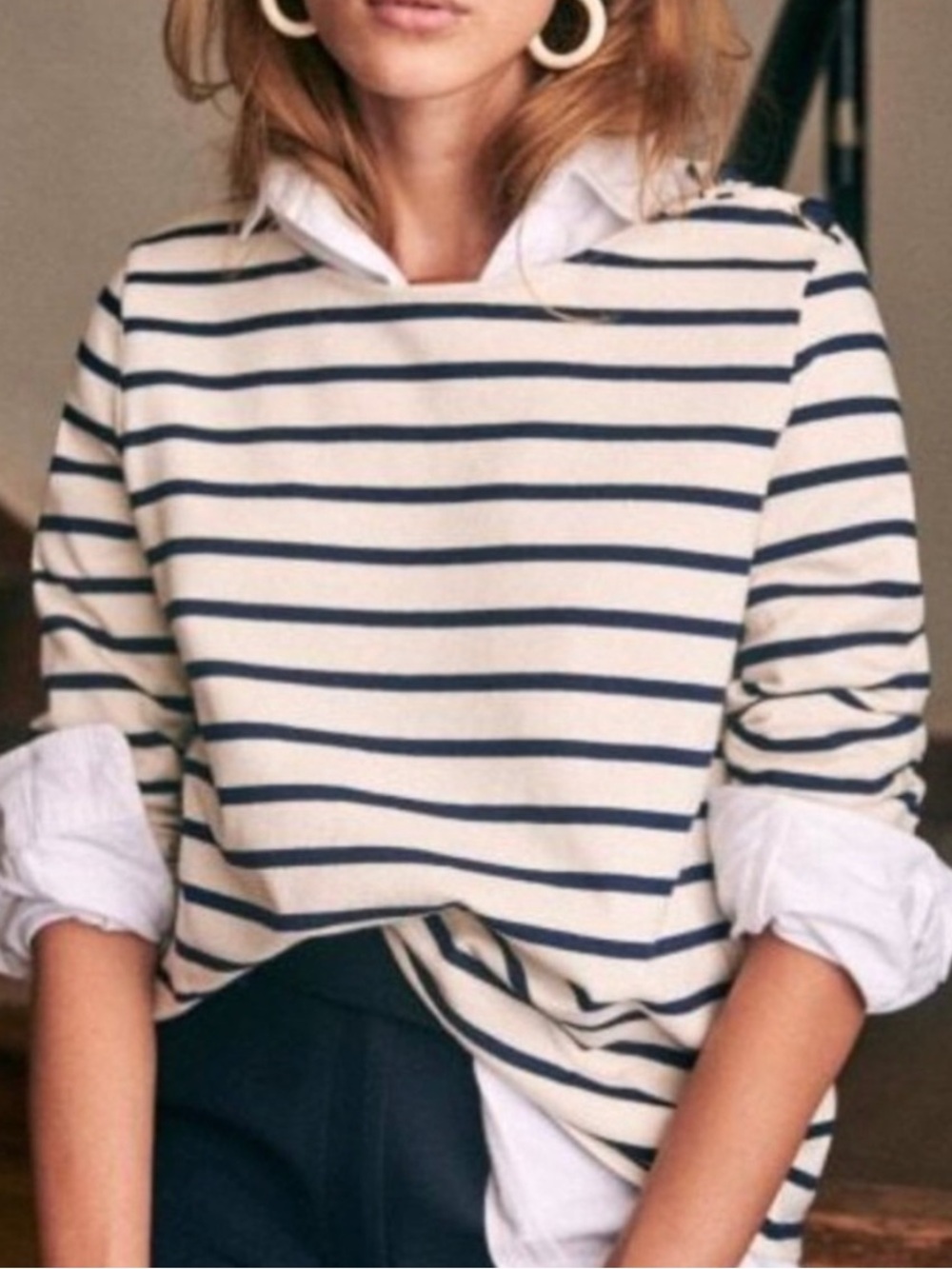 Sezane Collette Mariniere Shirt Ecru Navy Stripe